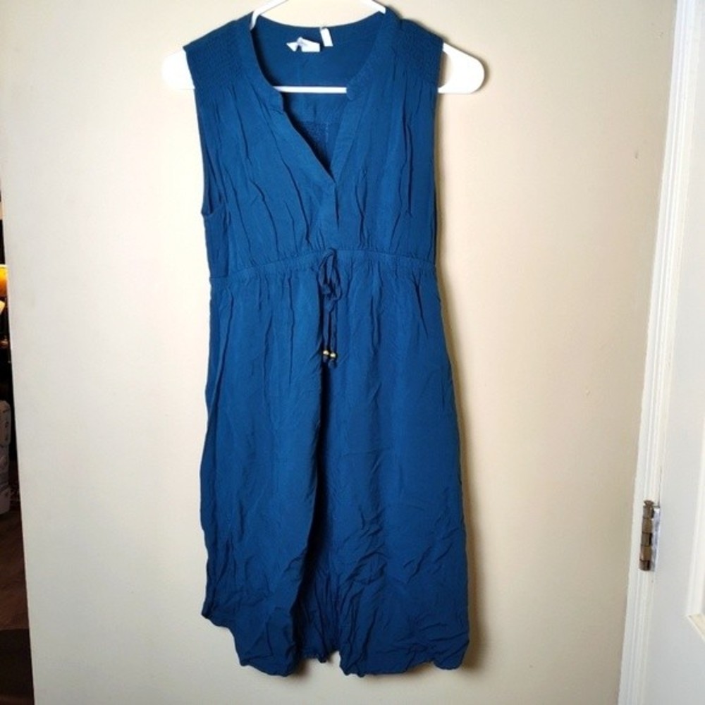 Cobalt Teal Sleeveless Summer Dress with a Tie Belt, Size S